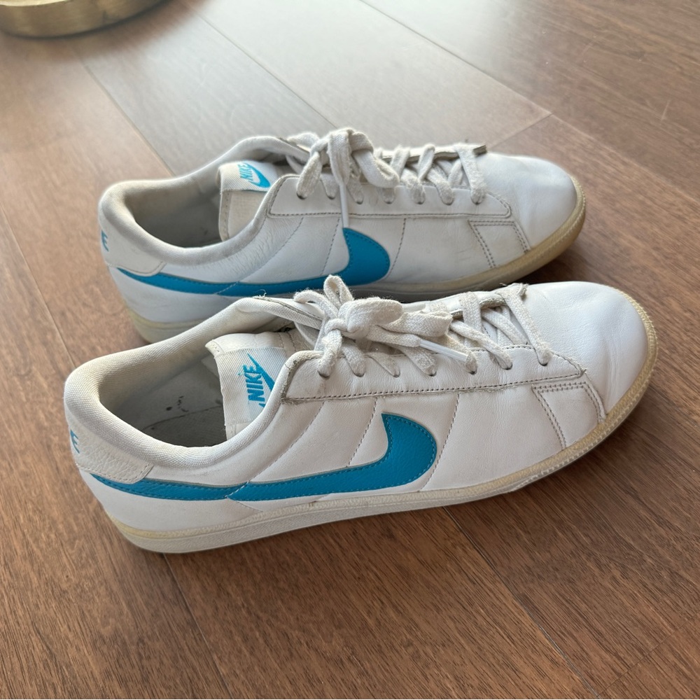White and blue Nike sneakers